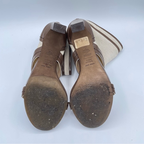 Bally Leather & Canvas Heels 10 1/2 Brown/Natural - Picture 14 of 16